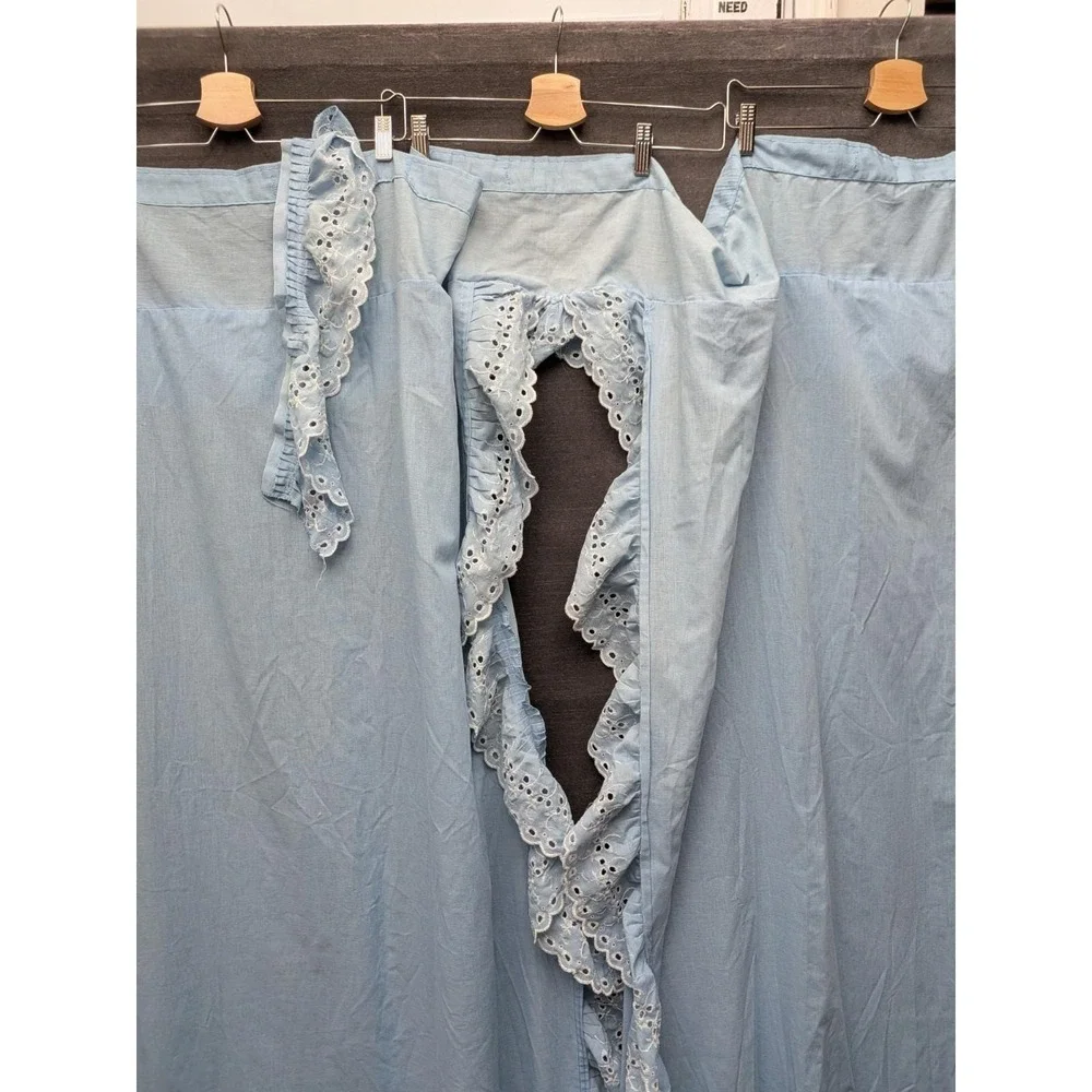 Country Shower Curtain/Valance 1 Piece Blue Eyelet Lace 80s Granny Core Kitchen